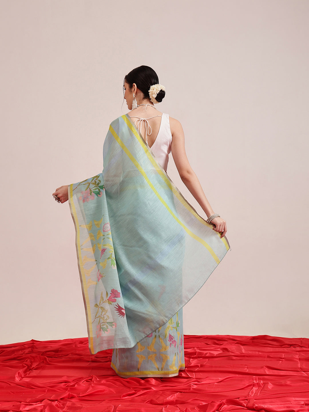 Digital Print Cotton Tissue Saree With Gold Zari Work