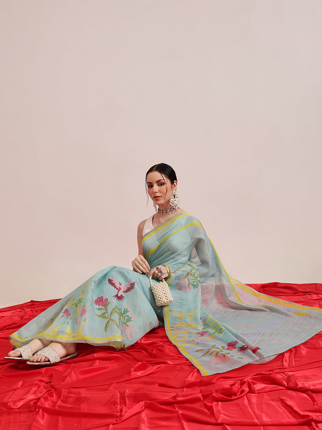 Digital Print Cotton Tissue Saree With Gold Zari Work