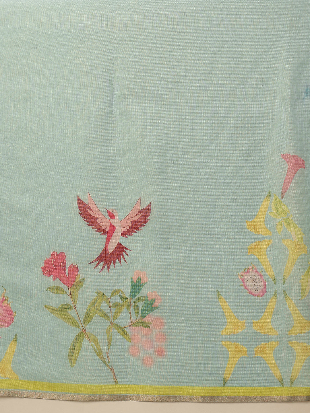 Digital Print Cotton Tissue Saree With Gold Zari Work