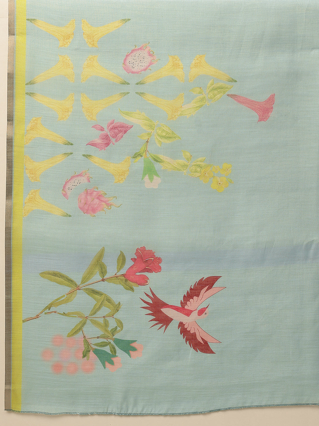 Digital Print Cotton Tissue Saree With Gold Zari Work