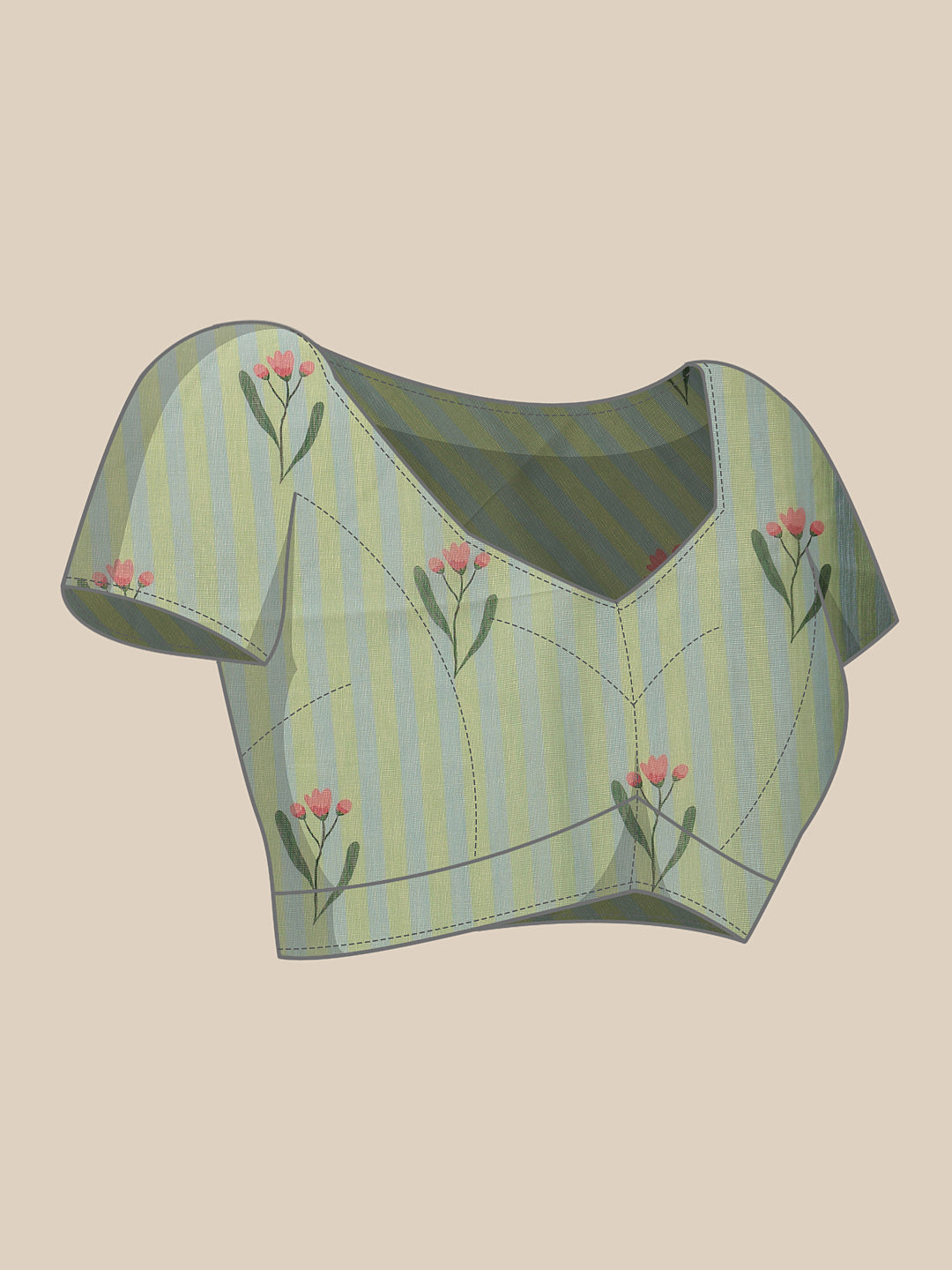 Digital Print Cotton Tissue Saree With Gold Zari Work