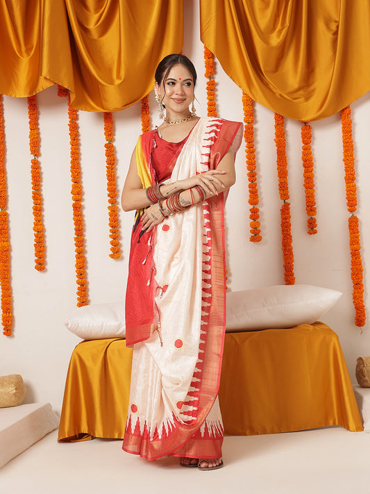 Women's Printed Soft Silk Traditional Saree With Tassels & Printed Blouse