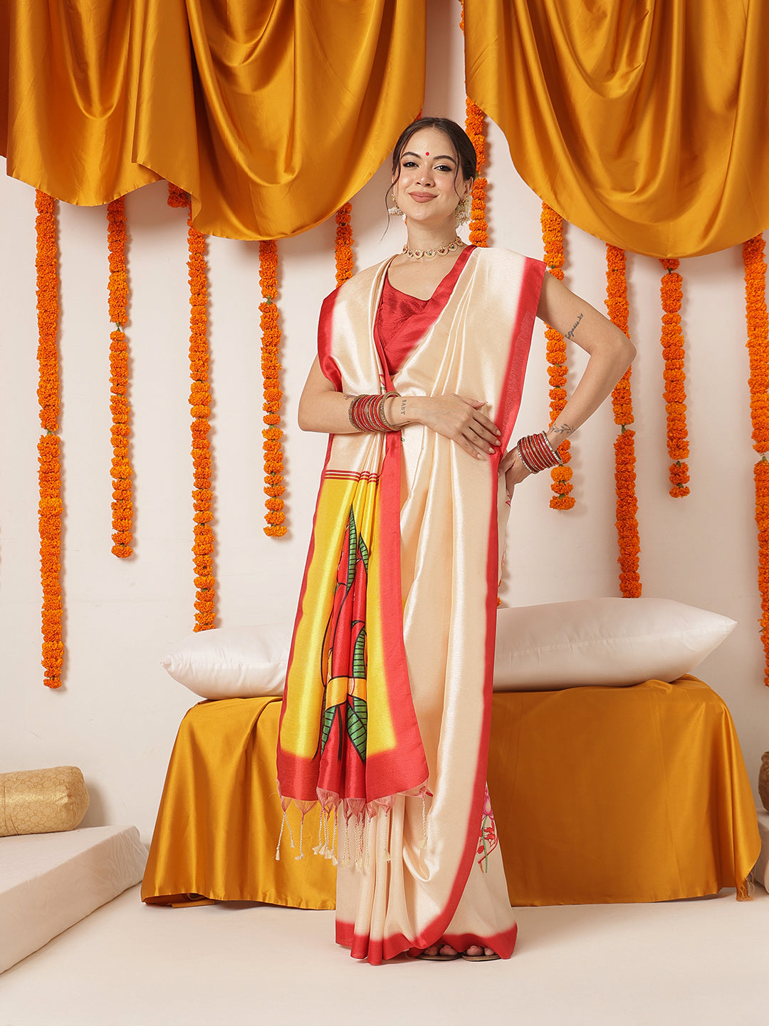 Navaratri Special Soft Silk Digital Printed Saree With Beautiful Prints – Beige – view 2