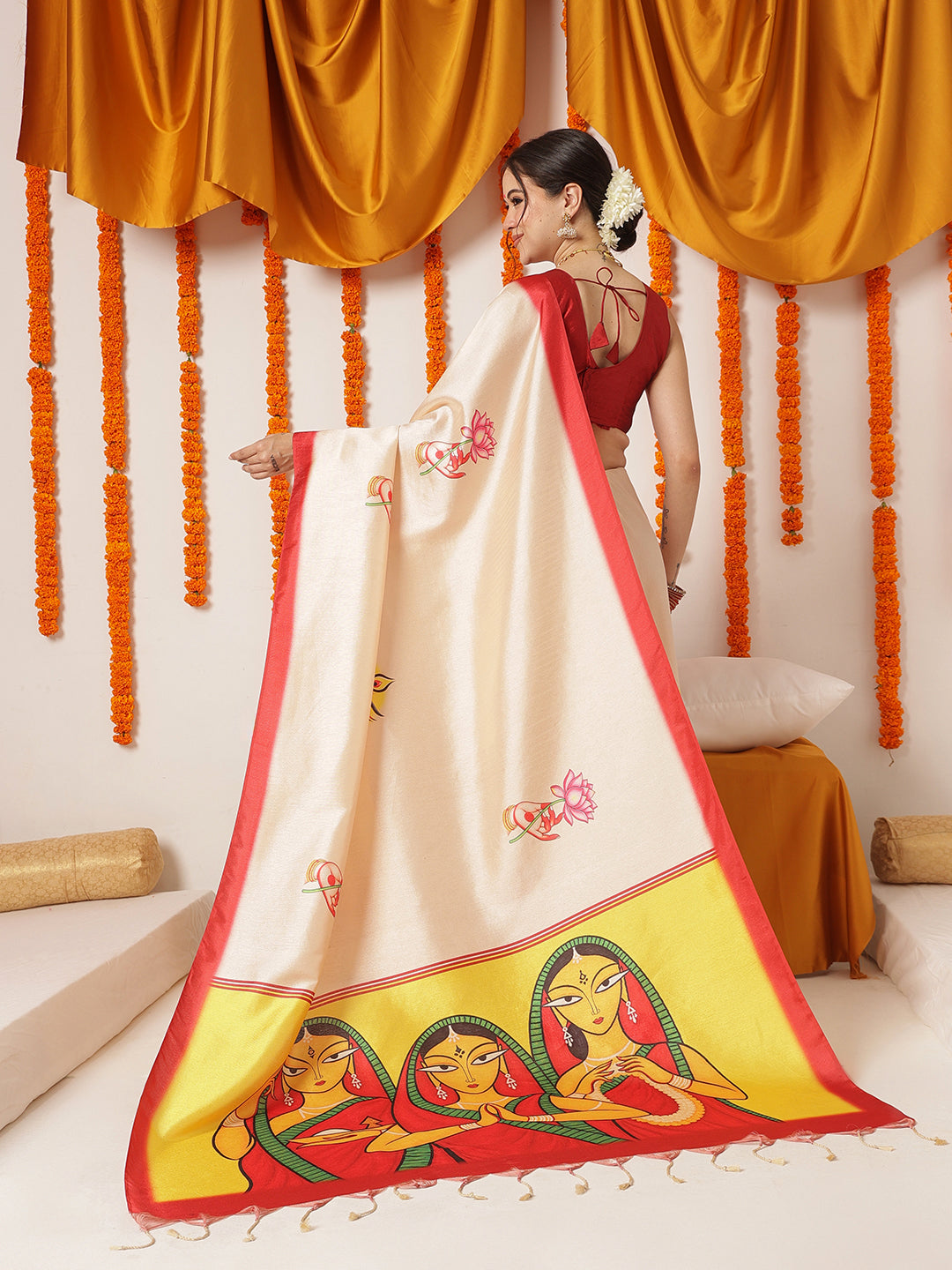 Navaratri Special Soft Silk Digital Printed Saree With Beautiful Prints – Beige – view 3