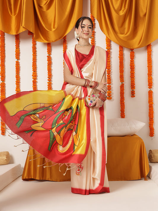 Navaratri Special Soft Silk Digital Printed Saree With Beautiful Prints – Beige