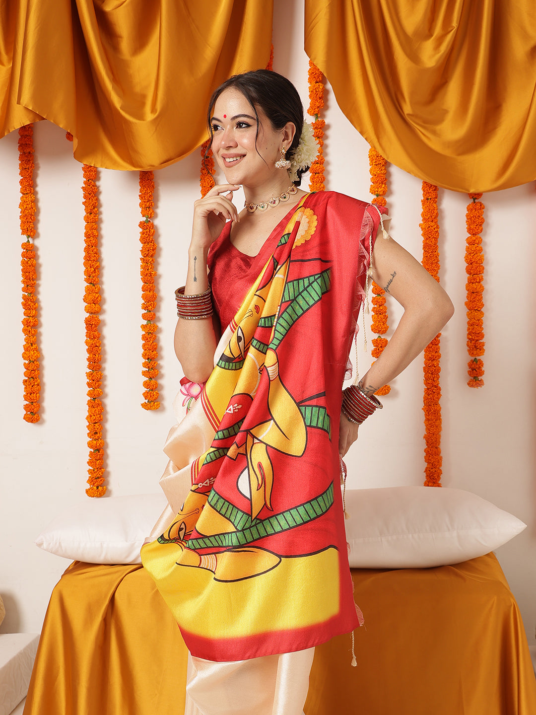 Navaratri Special Soft Silk Digital Printed Saree With Beautiful Prints – Beige – view 4