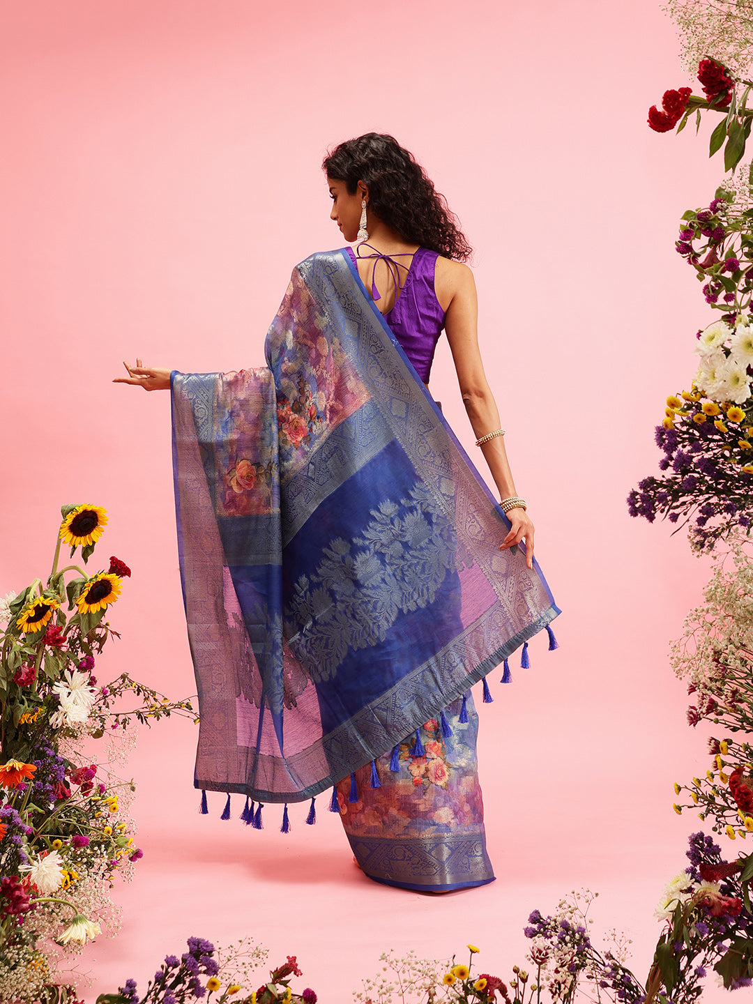 Digital Printed Banarasi Cotton Zari Woven Saree
