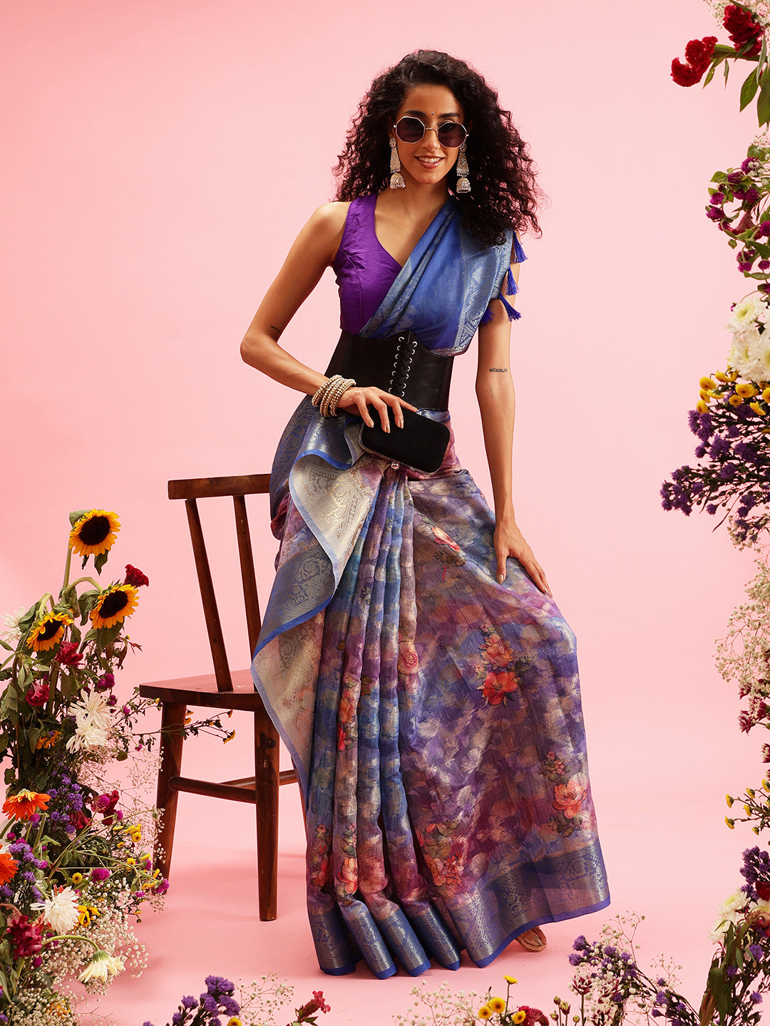 Digital Printed Banarasi Cotton Zari Woven Saree