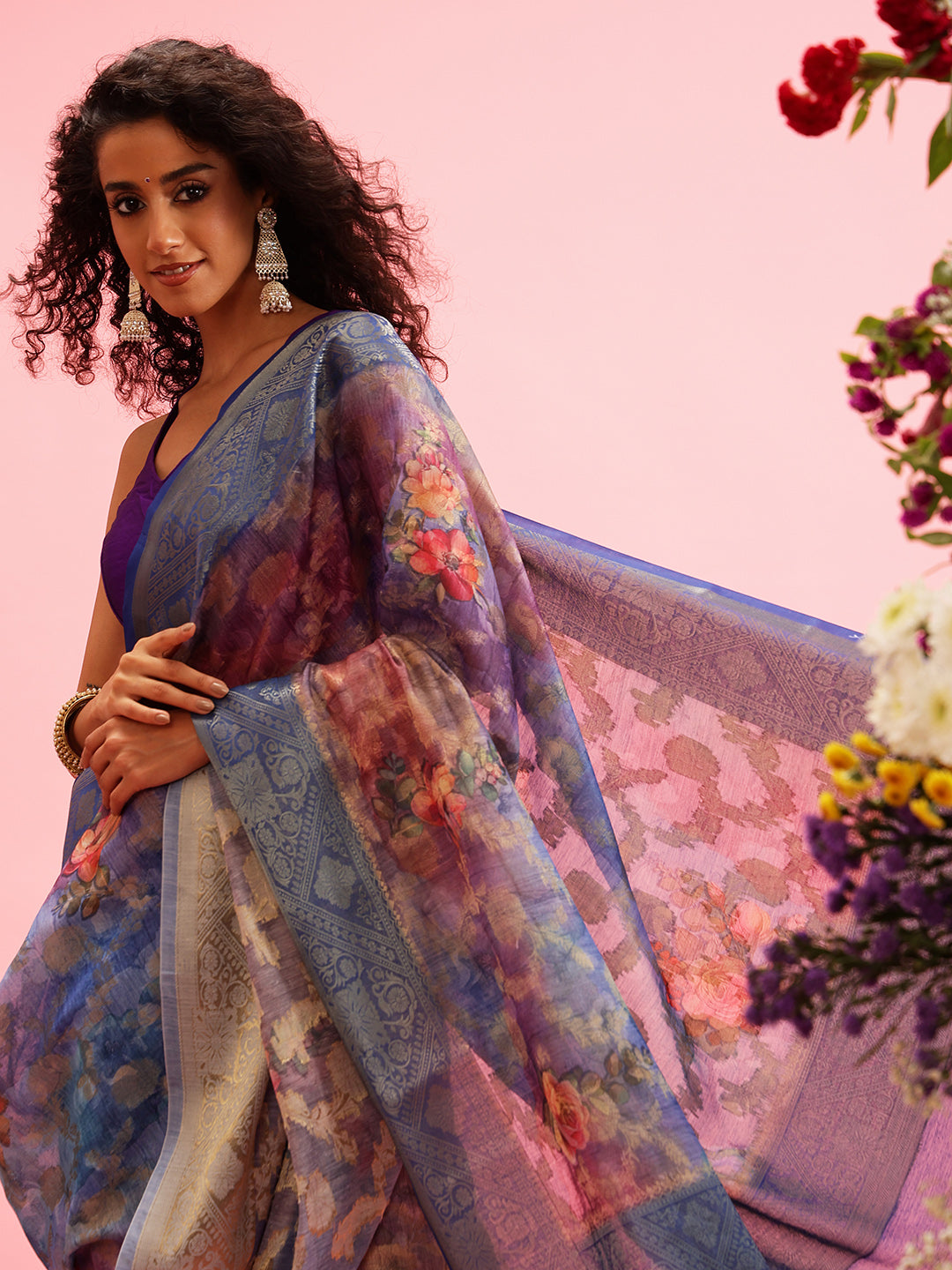 Digital Printed Banarasi Cotton Zari Woven Saree
