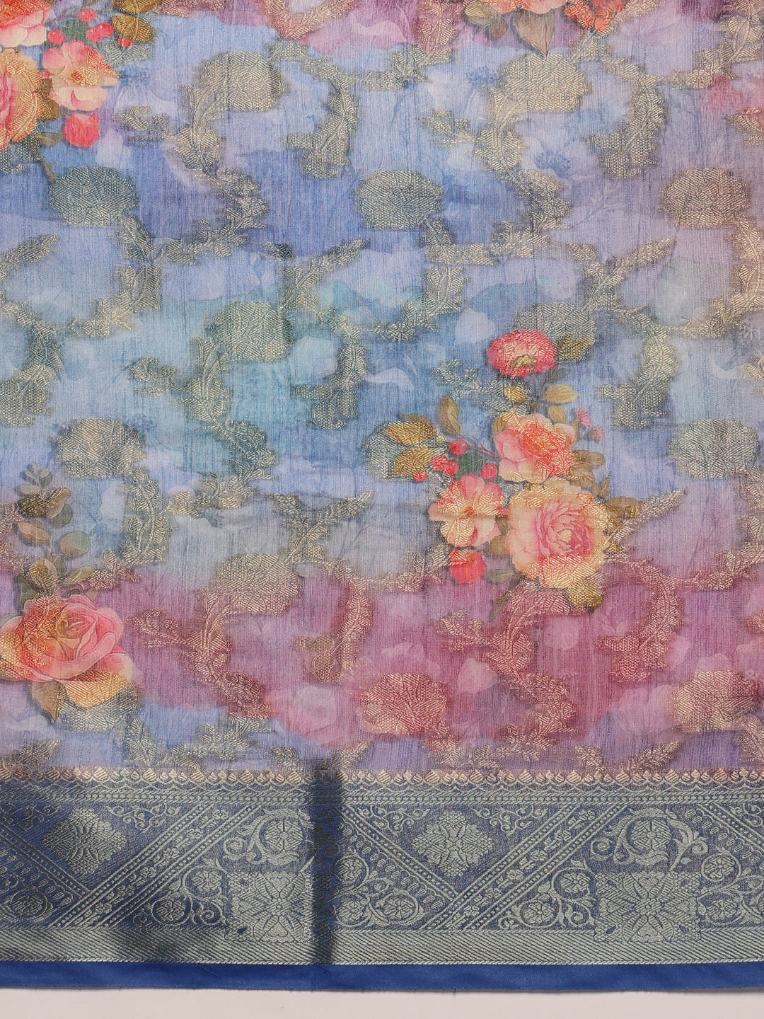 Digital Printed Banarasi Cotton Zari Woven Saree