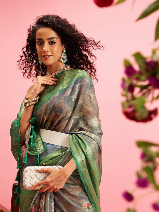 Digital Printed Banarasi Cotton Zari Woven Saree