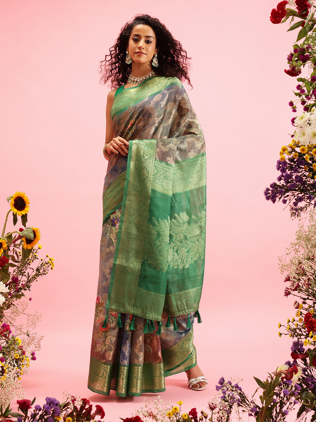 Digital Printed Banarasi Cotton Zari Woven Saree