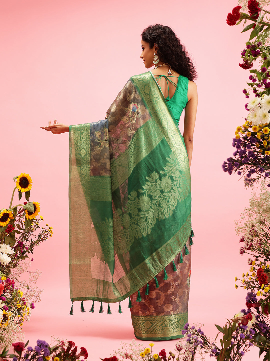 Digital Printed Banarasi Cotton Zari Woven Saree