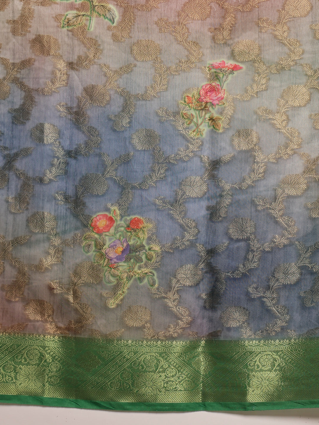 Digital Printed Banarasi Cotton Zari Woven Saree
