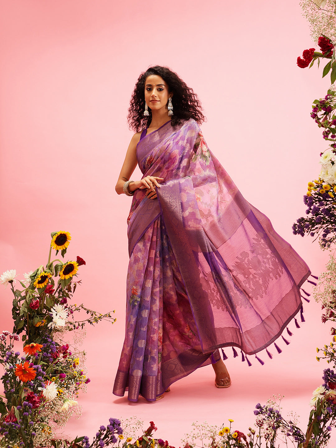 Digital Printed Banarasi Cotton Zari Woven Saree