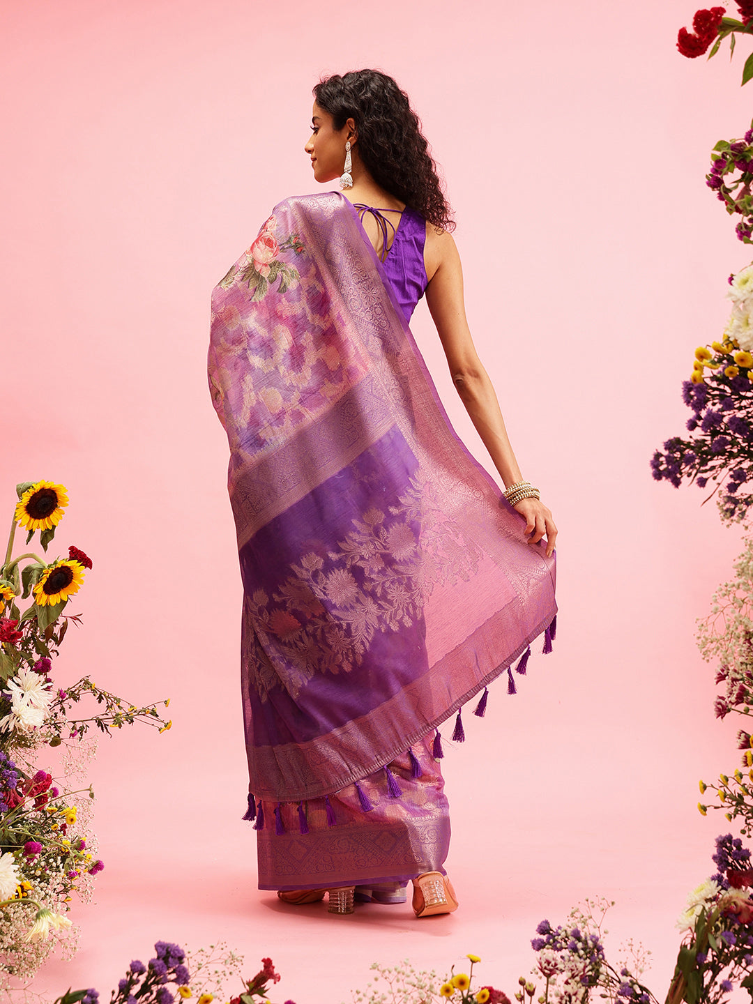 Digital Printed Banarasi Cotton Zari Woven Saree