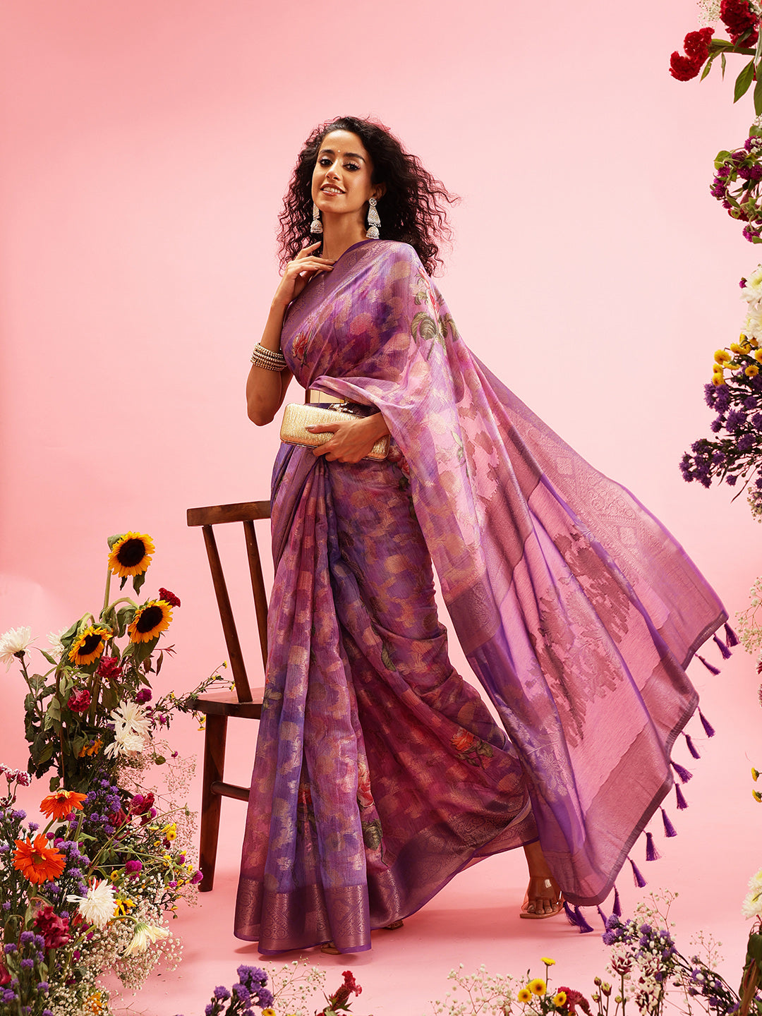 Digital Printed Banarasi Cotton Zari Woven Saree