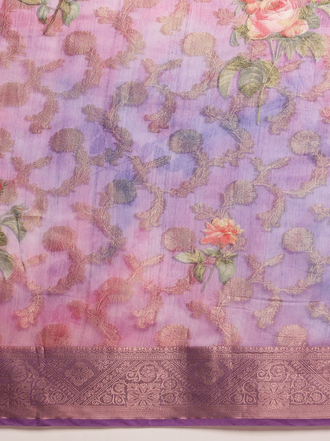Digital Printed Banarasi Cotton Zari Woven Saree
