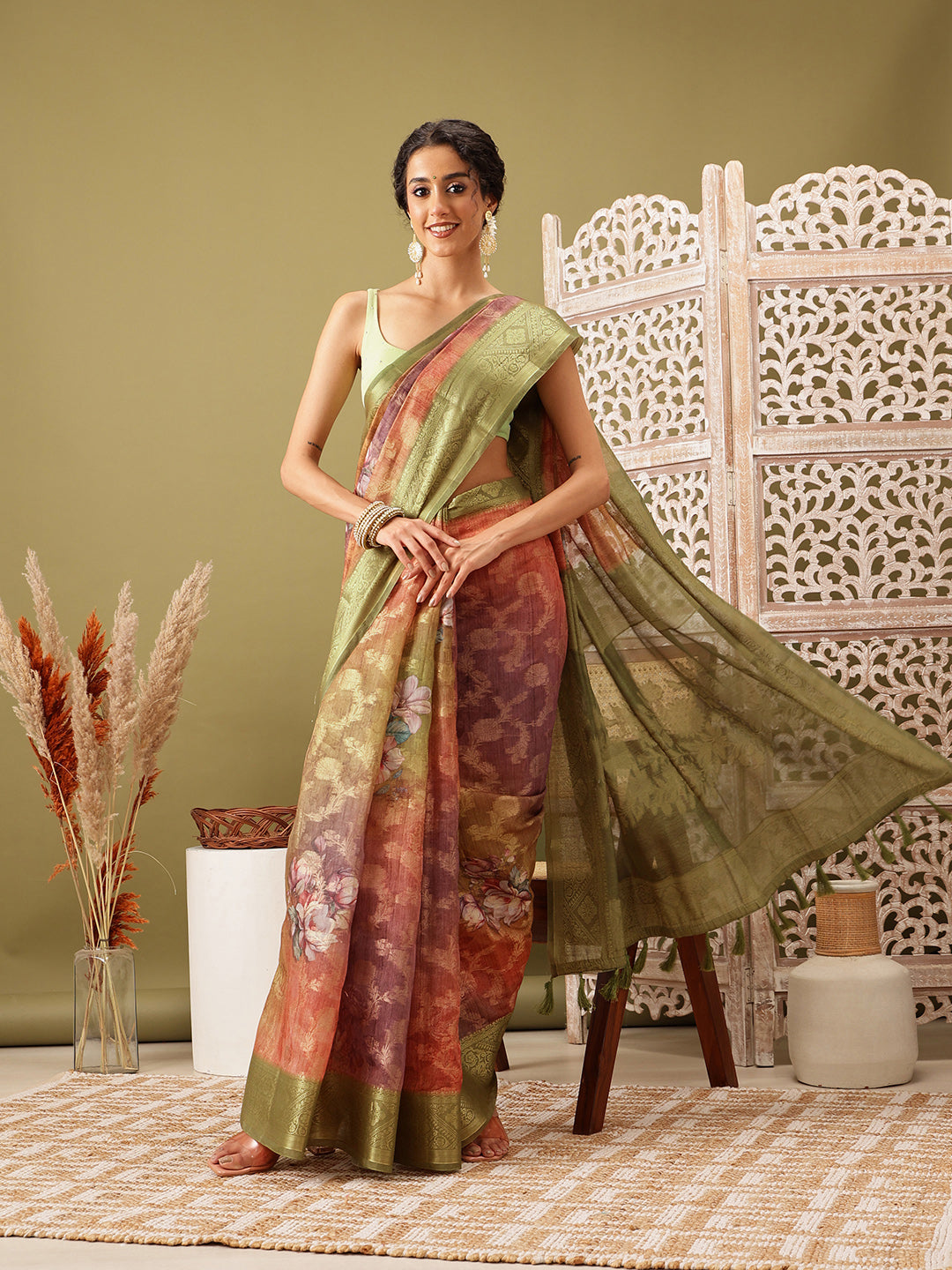Digital Printed Banarasi Cotton Zari Woven Saree