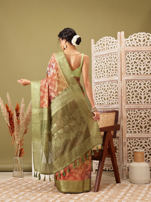 Digital Printed Banarasi Cotton Zari Woven Saree