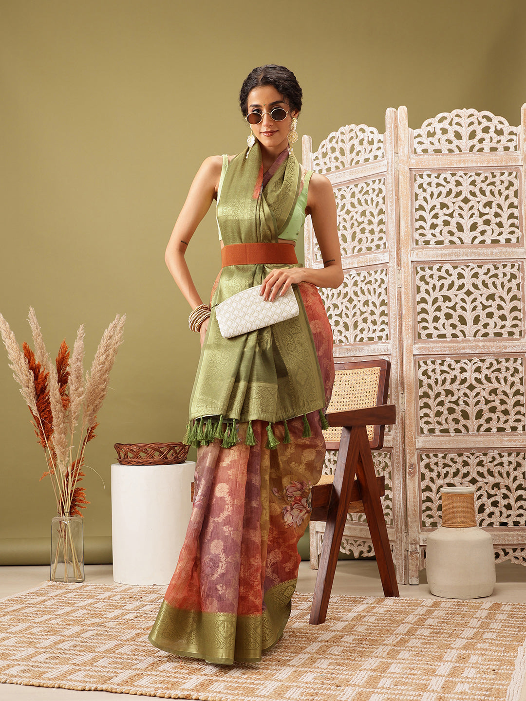 Digital Printed Banarasi Cotton Zari Woven Saree