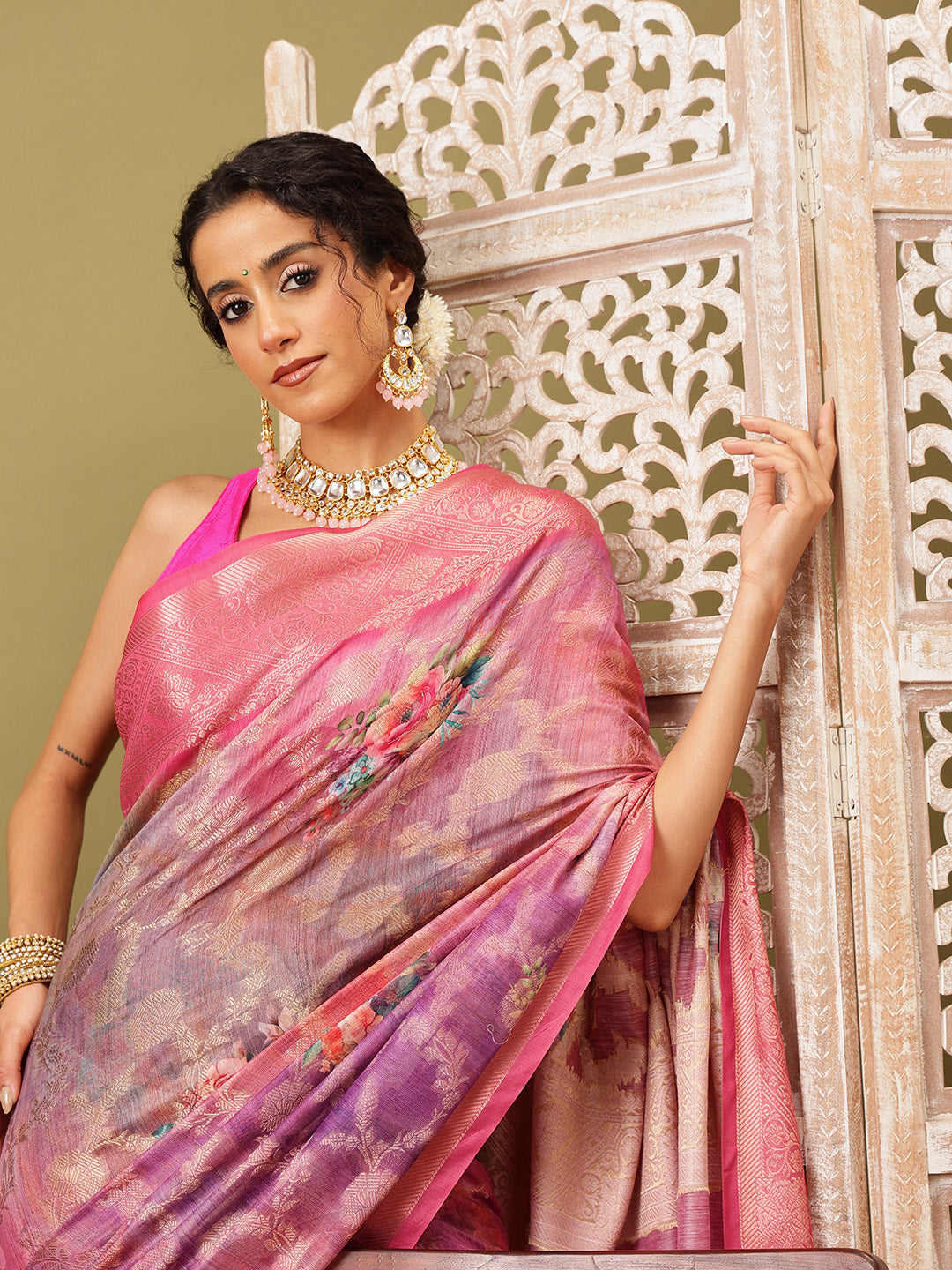 Digital Printed Banarasi Cotton Zari Woven Saree