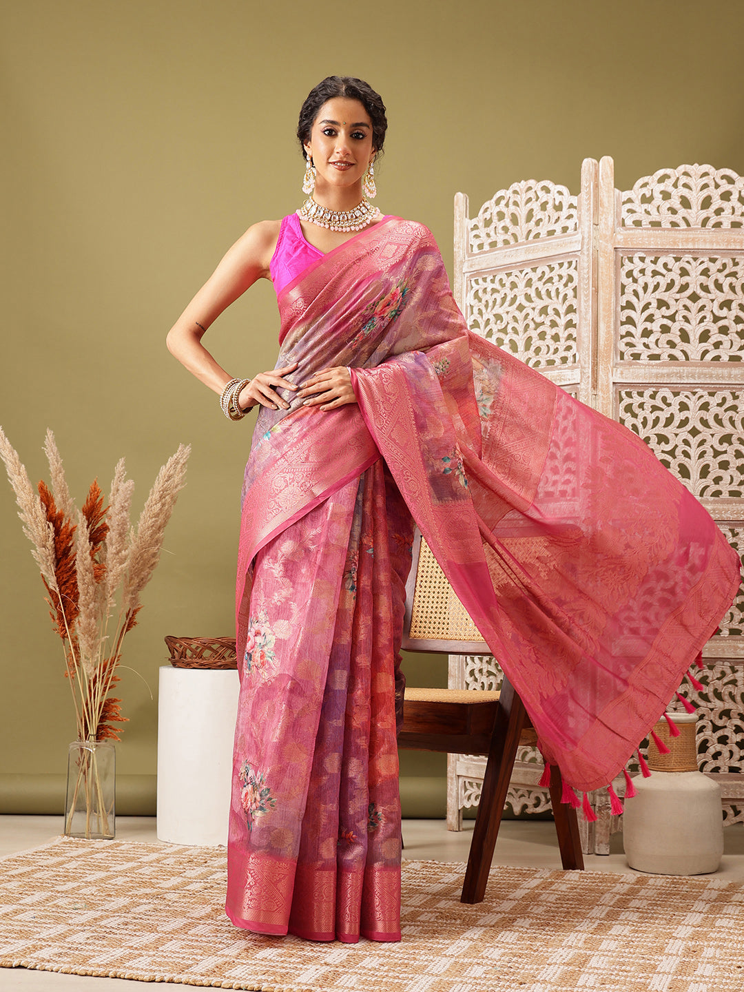 Digital Printed Banarasi Cotton Zari Woven Saree