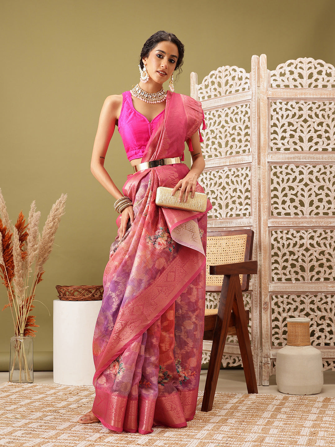 Digital Printed Banarasi Cotton Zari Woven Saree