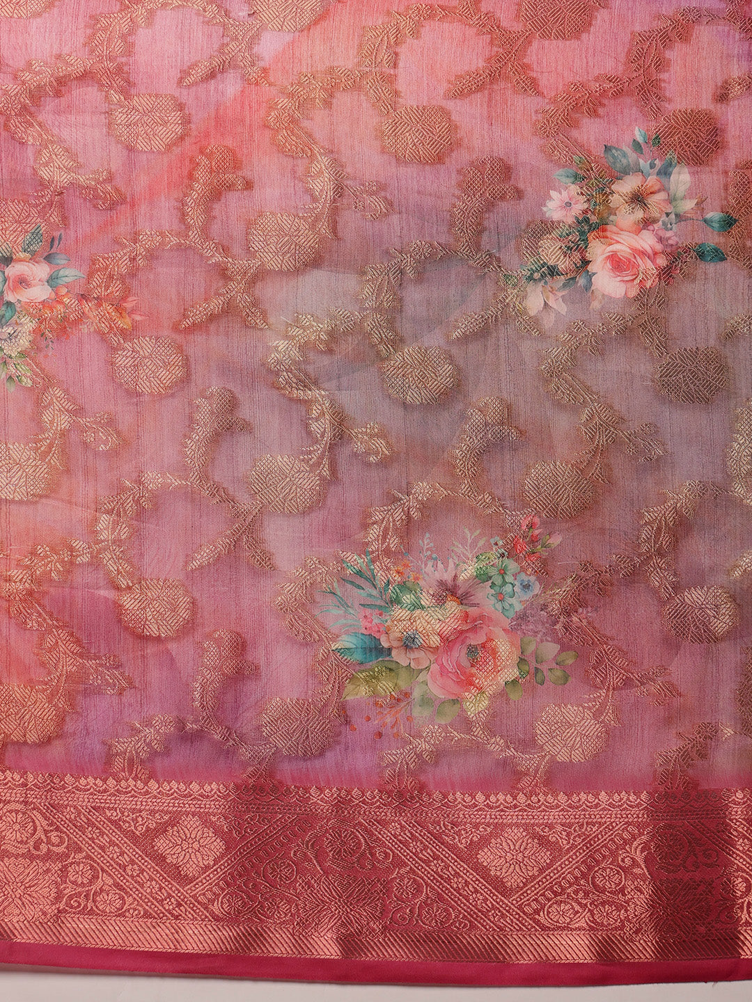 Digital Printed Banarasi Cotton Zari Woven Saree