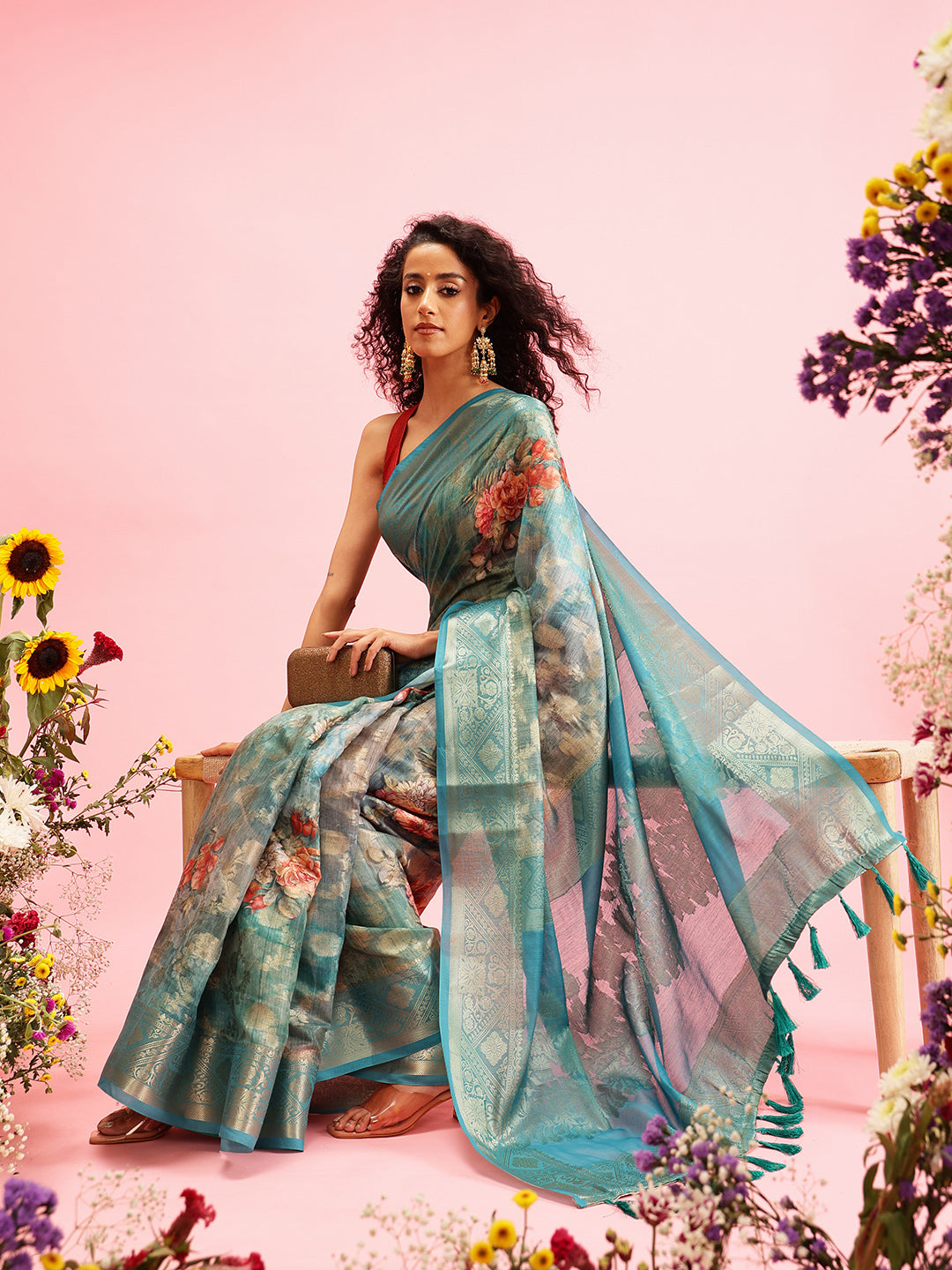 Digital Printed Banarasi Cotton Zari Woven Saree