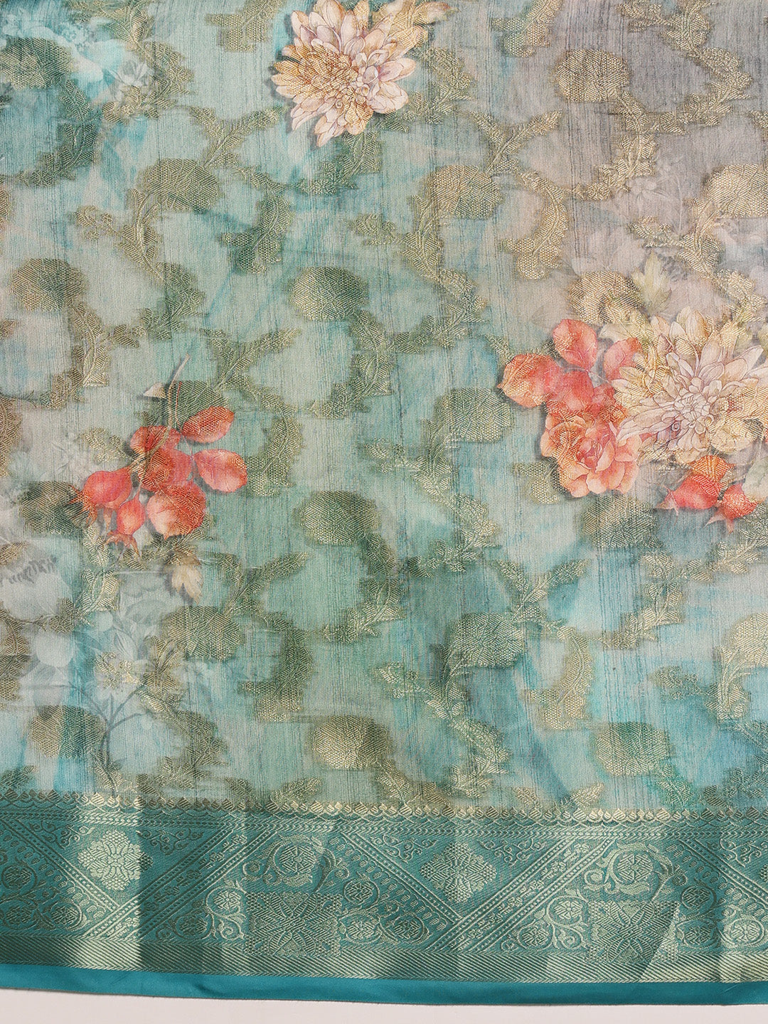 Digital Printed Banarasi Cotton Zari Woven Saree