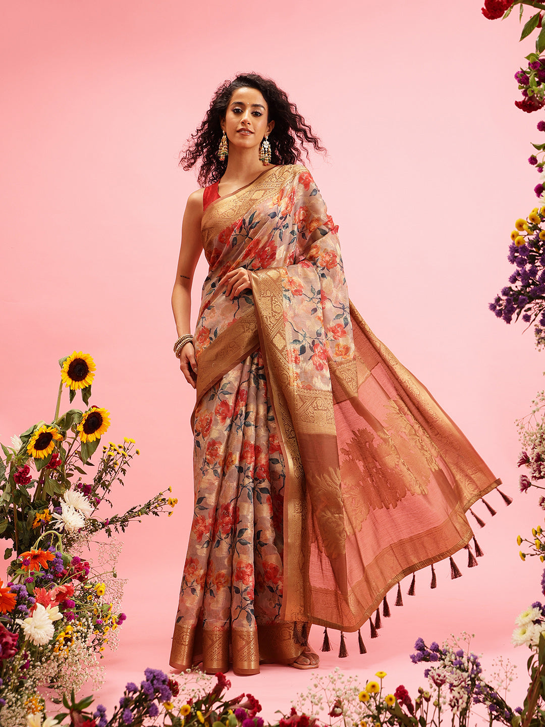 Digital Printed Banarasi Cotton Zari Woven Saree