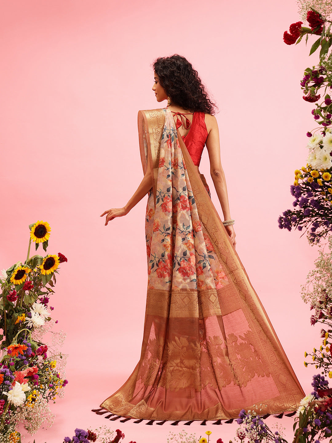 Digital Printed Banarasi Cotton Zari Woven Saree