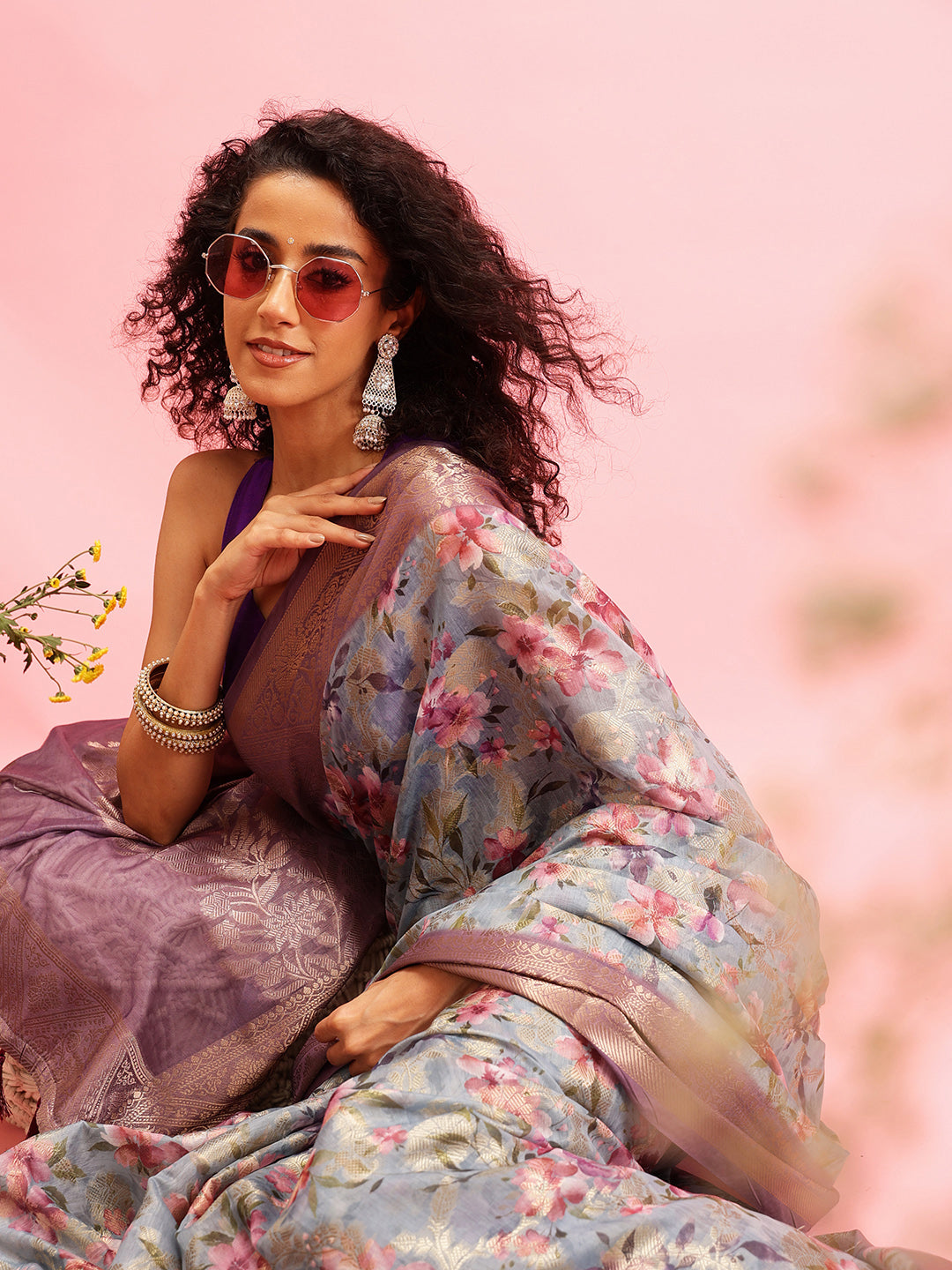 Digital Printed Banarasi Cotton Zari Woven Saree