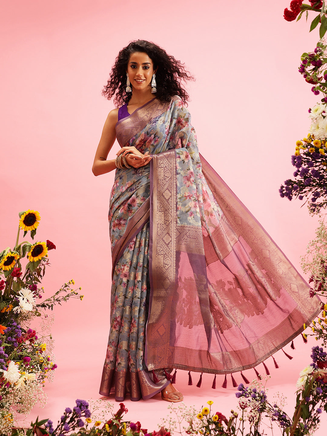 Digital Printed Banarasi Cotton Zari Woven Saree