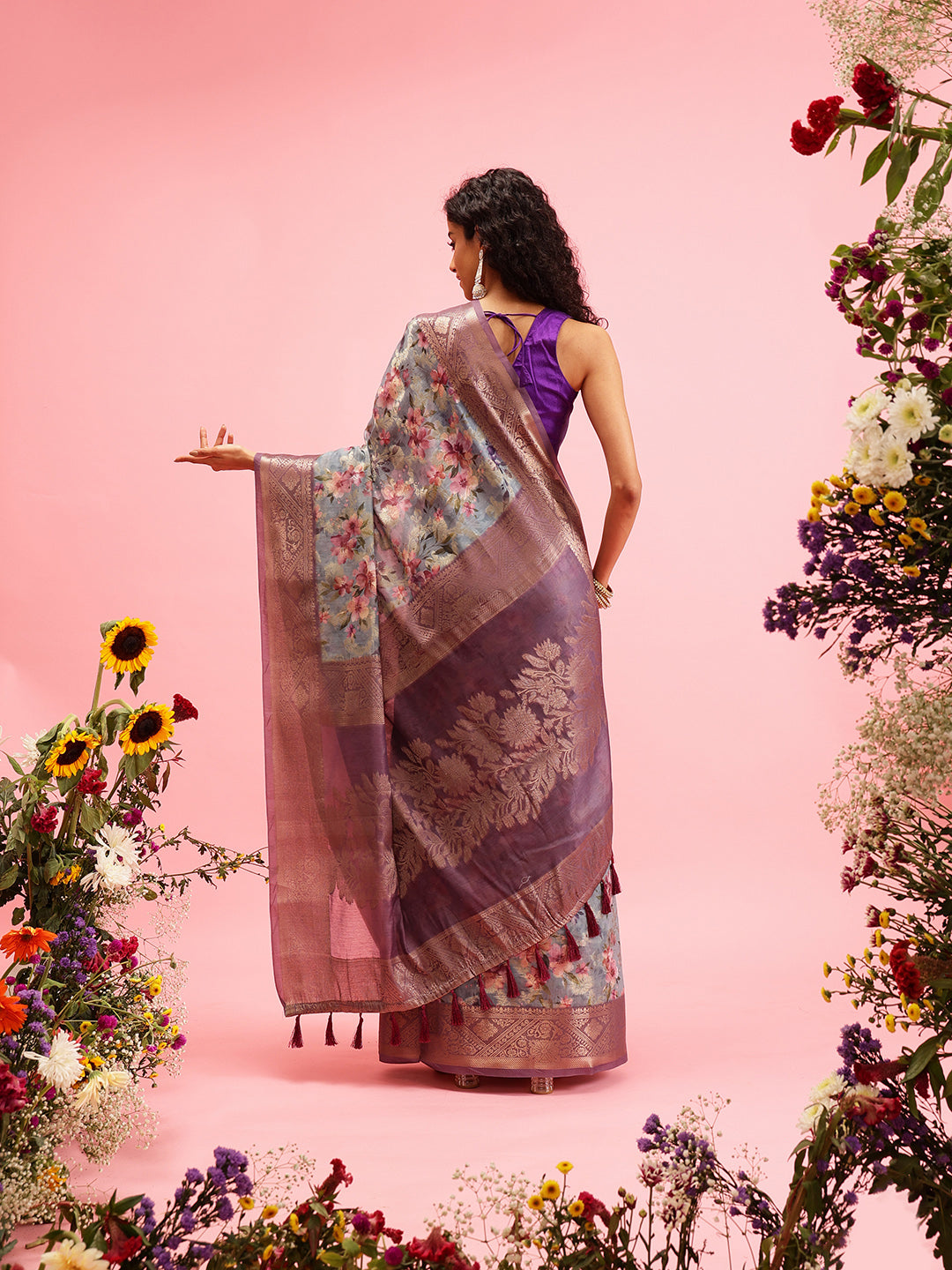 Digital Printed Banarasi Cotton Zari Woven Saree