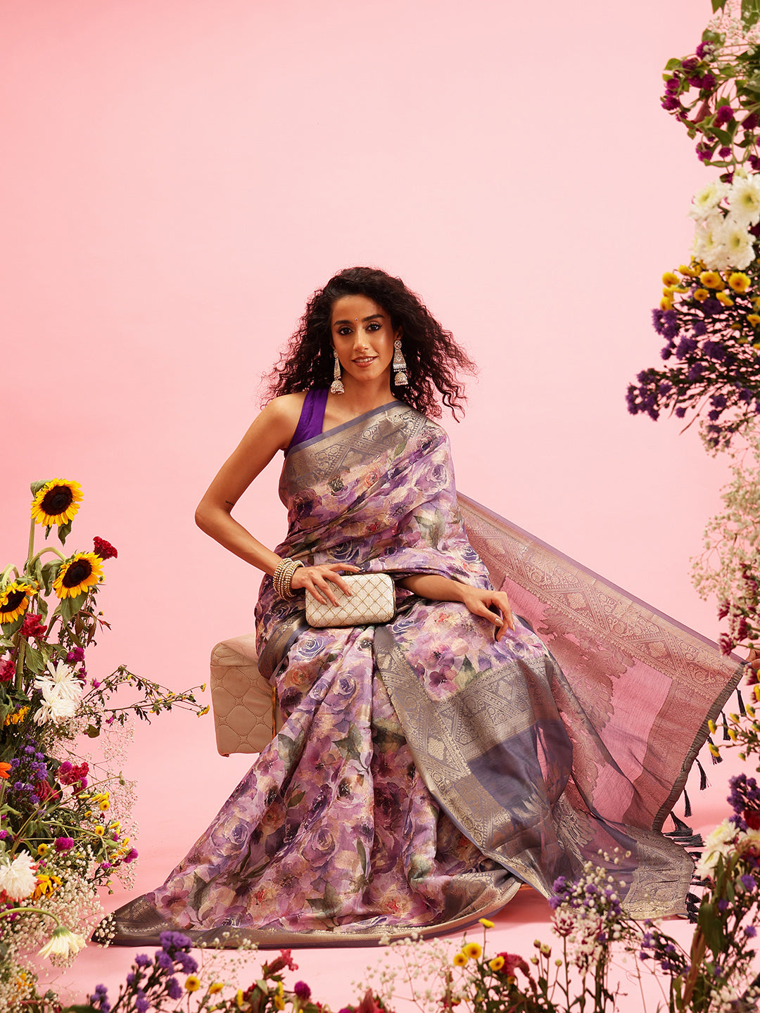Digital Printed Banarasi Cotton Zari Woven Saree