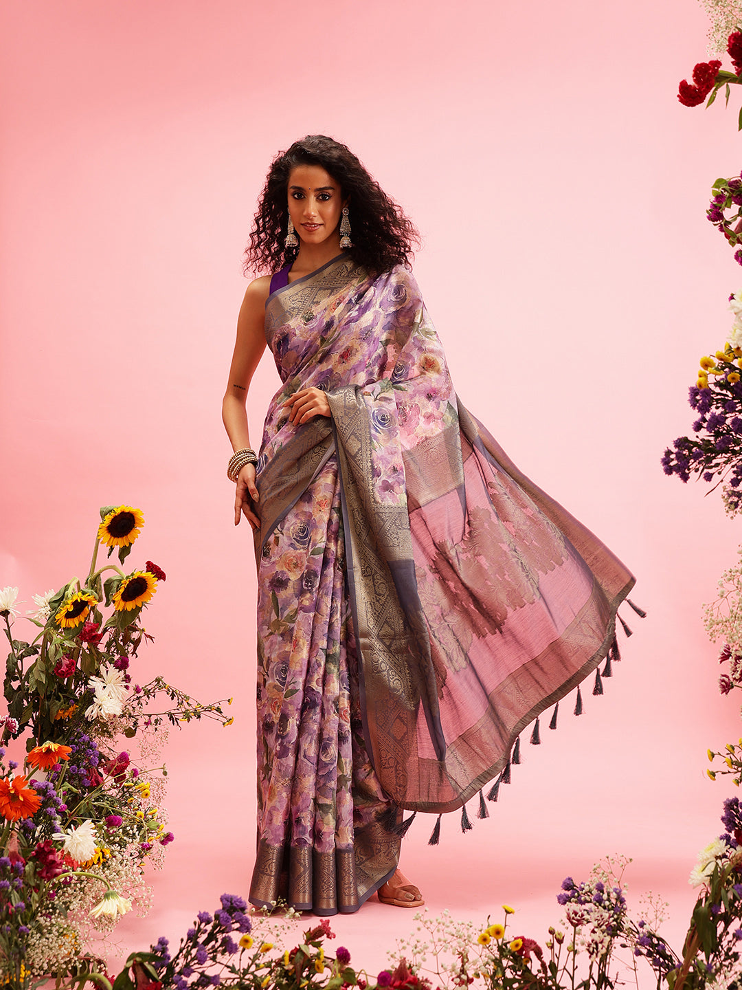 Digital Printed Banarasi Cotton Zari Woven Saree