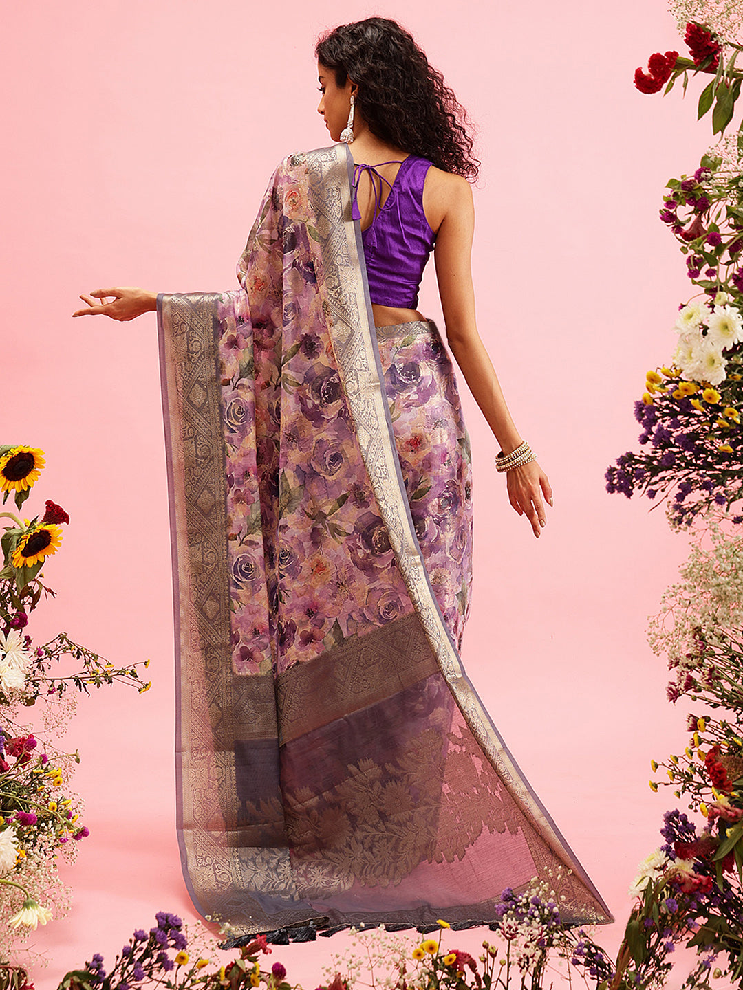 Digital Printed Banarasi Cotton Zari Woven Saree