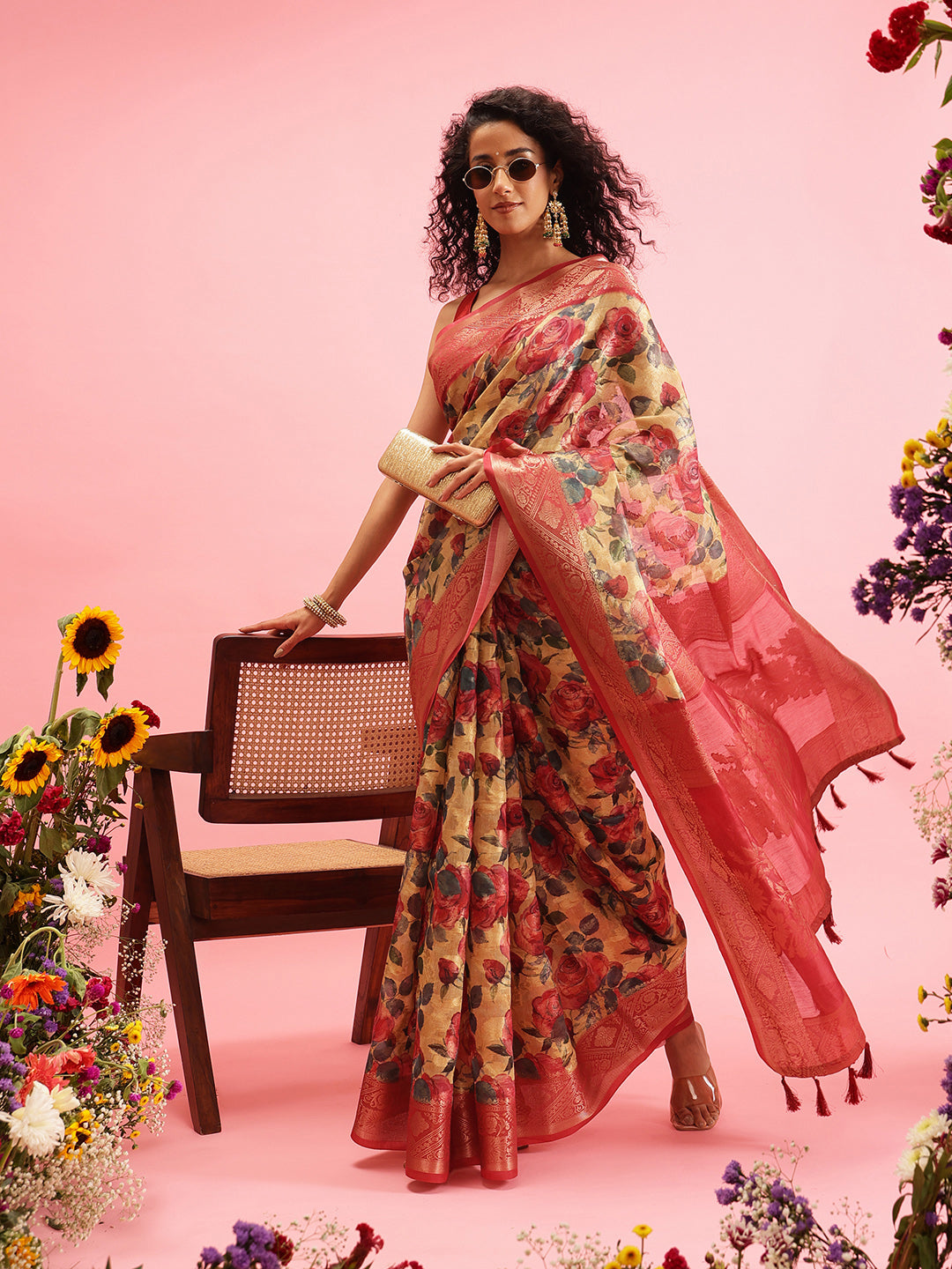 Digital Printed Banarasi Cotton Zari Woven Saree