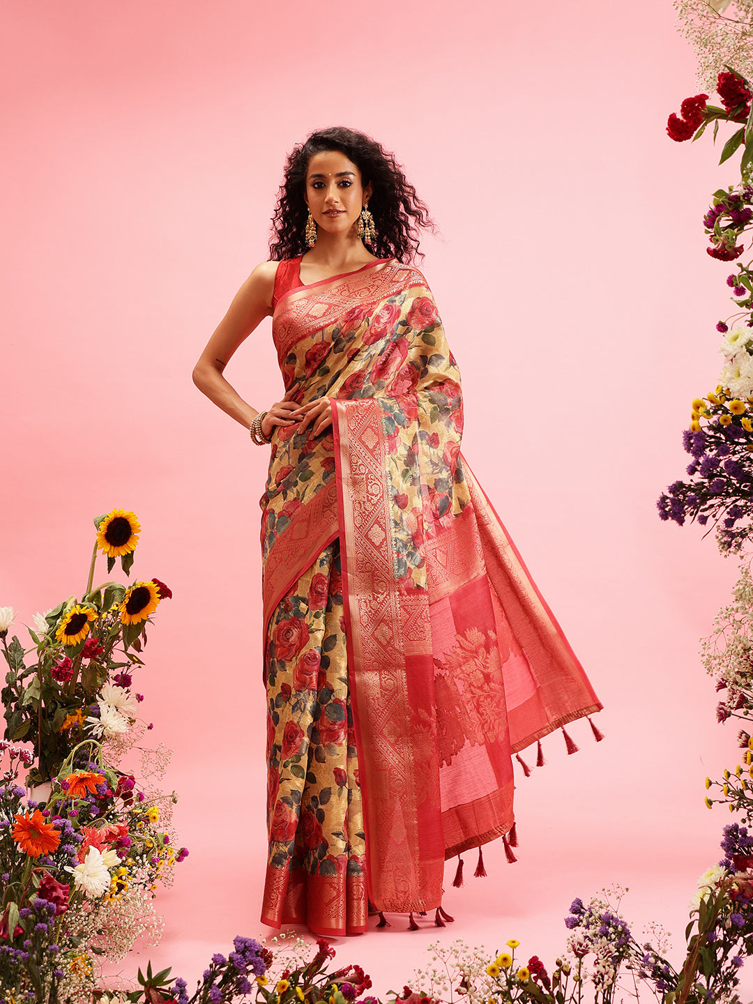 Digital Printed Banarasi Cotton Zari Woven Saree