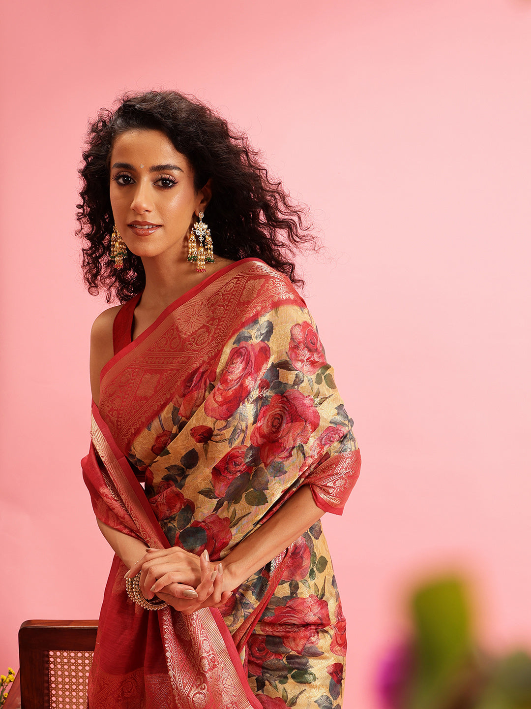 Digital Printed Banarasi Cotton Zari Woven Saree