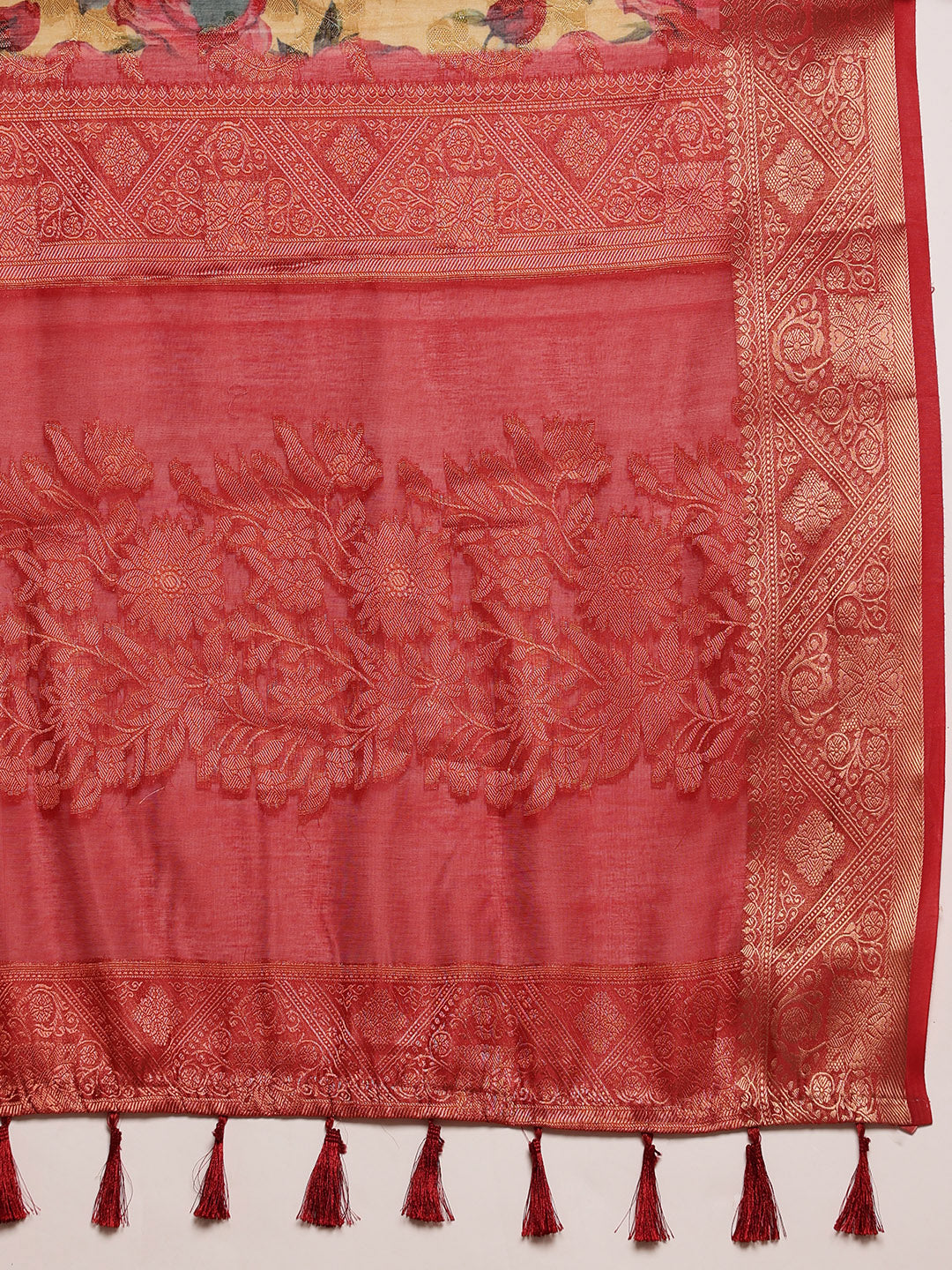 Digital Printed Banarasi Cotton Zari Woven Saree