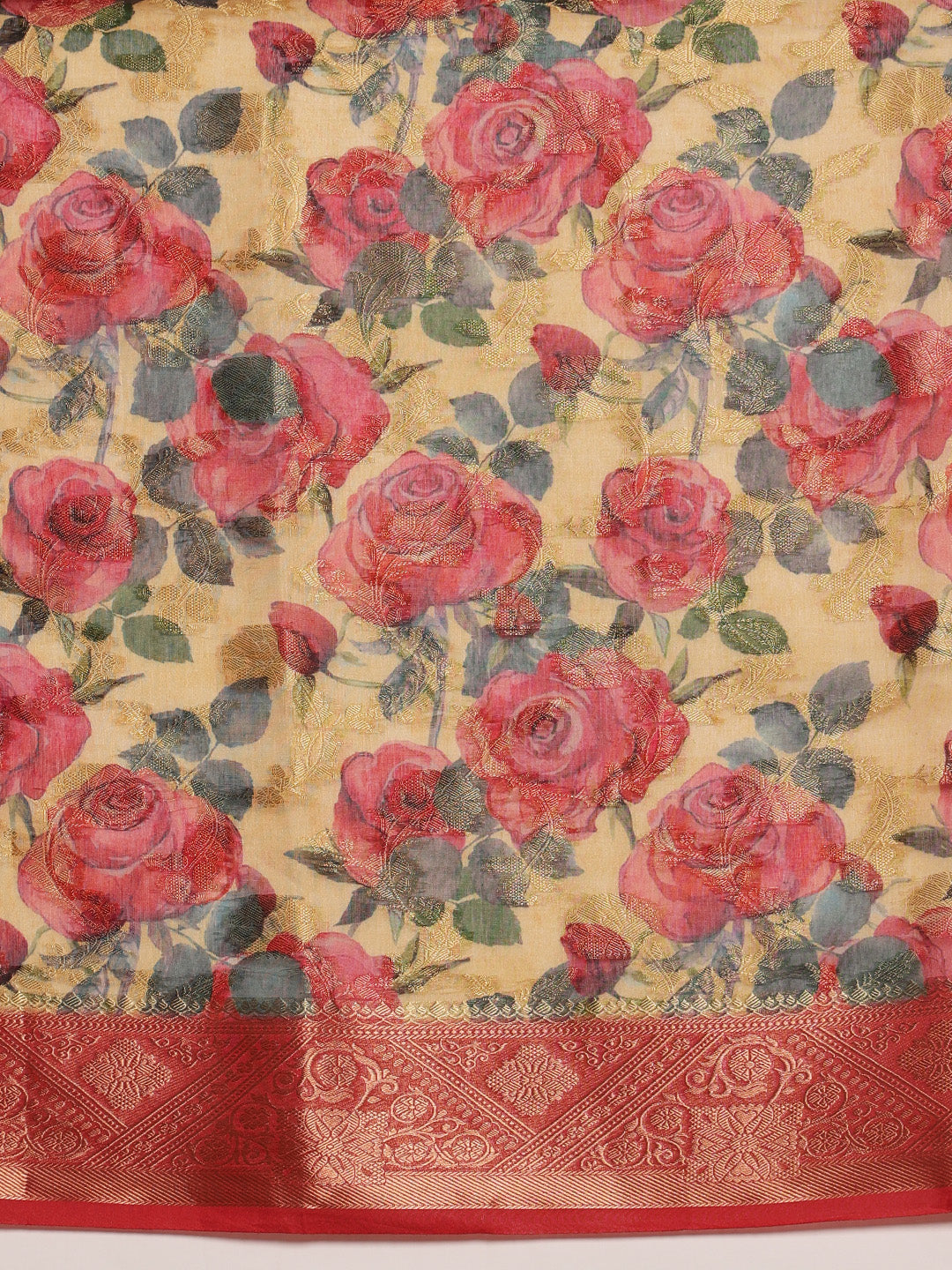Digital Printed Banarasi Cotton Zari Woven Saree