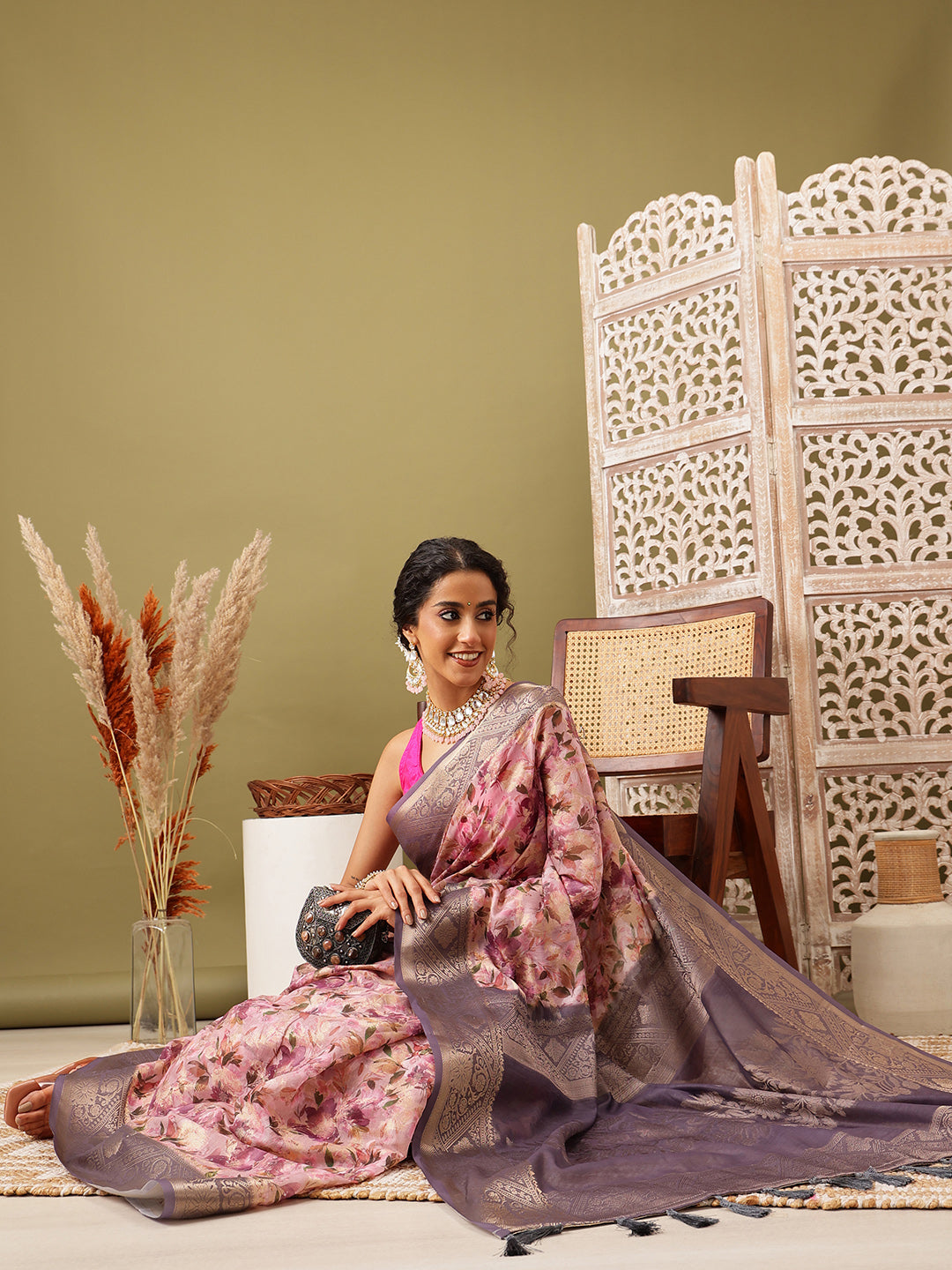 Digital Printed Banarasi Cotton Zari Woven Saree