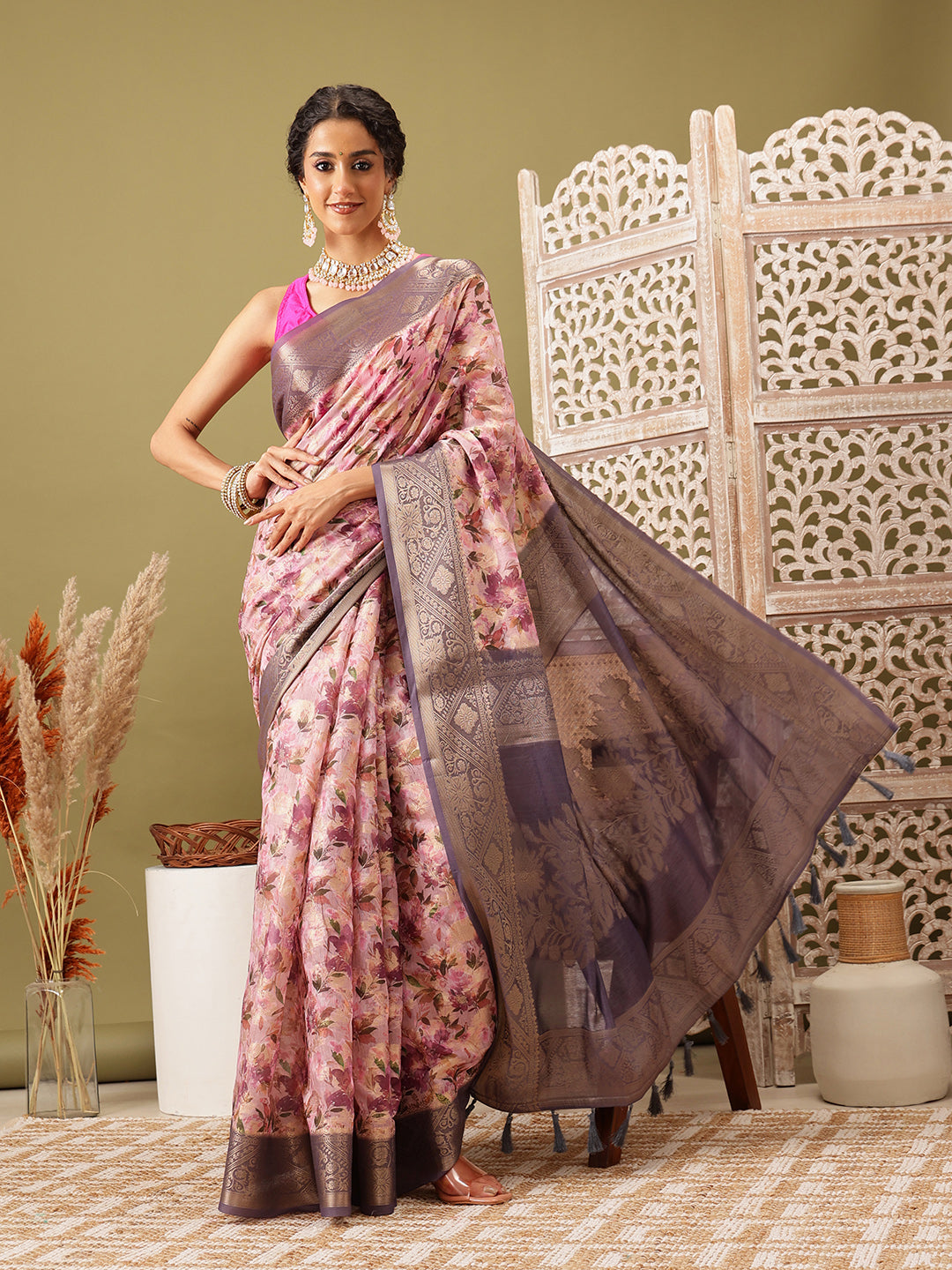 Digital Printed Banarasi Cotton Zari Woven Saree
