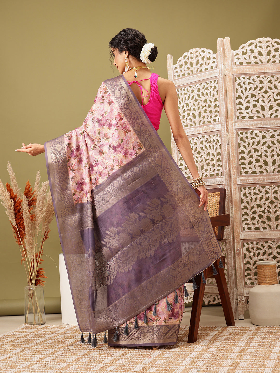 Digital Printed Banarasi Cotton Zari Woven Saree