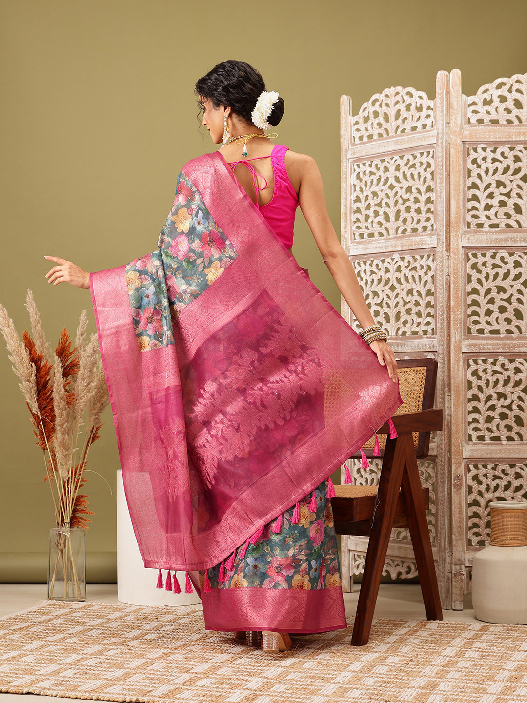 Digital Printed Banarasi Cotton Zari Woven Saree