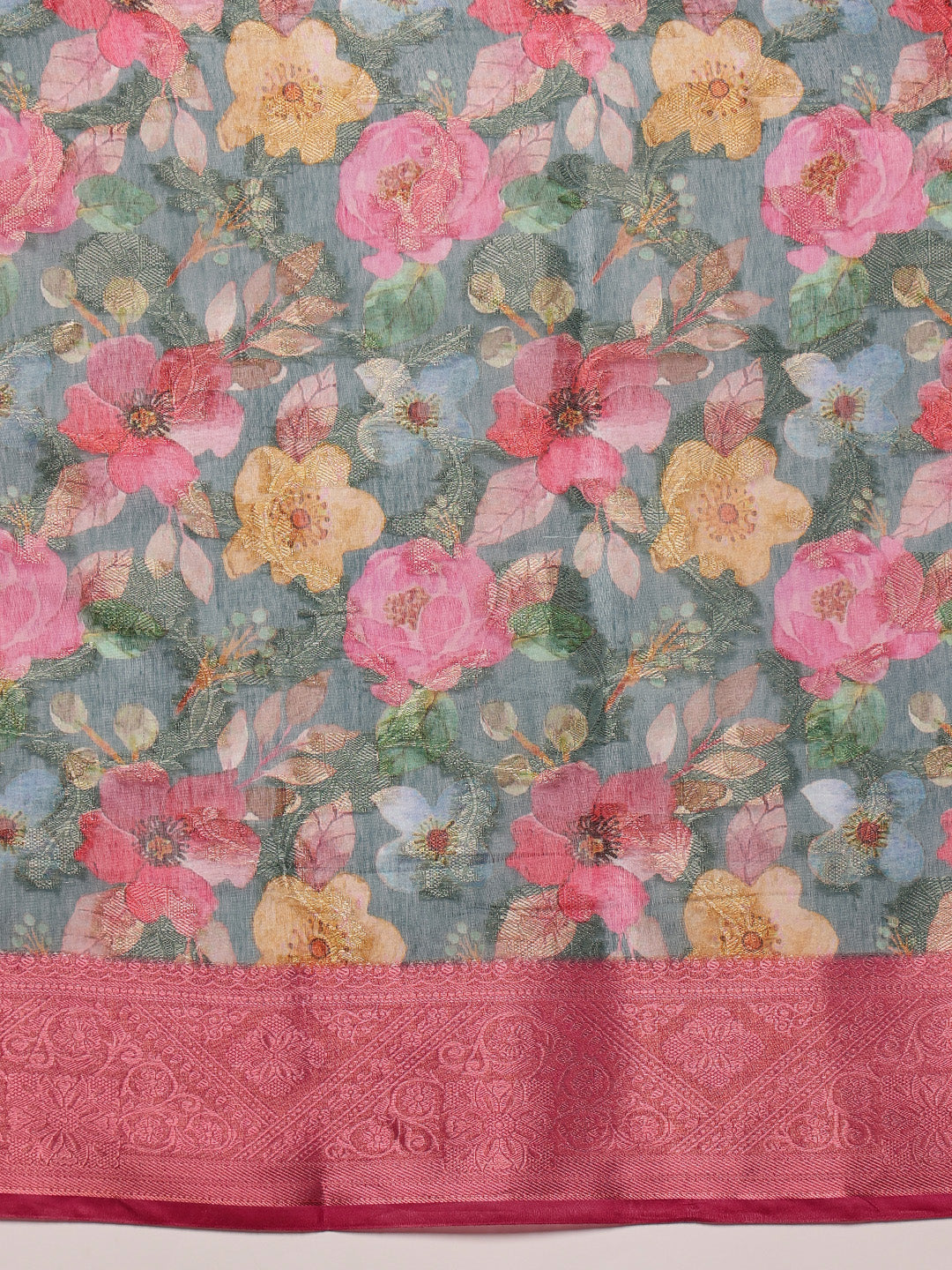 Digital Printed Banarasi Cotton Zari Woven Saree