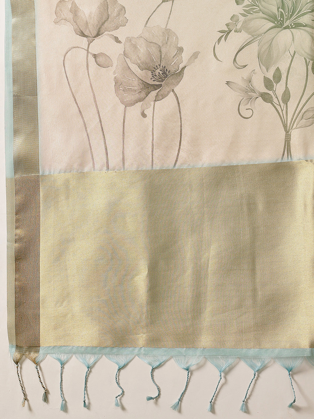 Floral Printed Soft Tissue Silk Saree With Tassels
